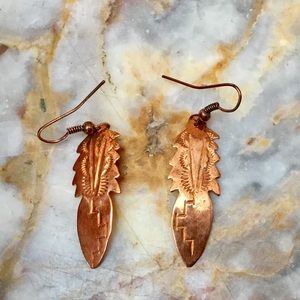 🔆EARRINGS FEATHERS NAVAJO MADE COPPER UNWORN🔆